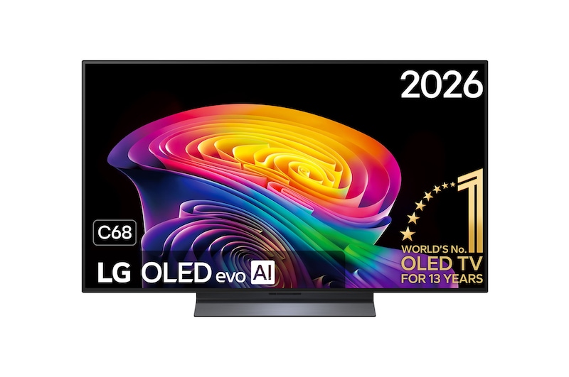 Vooraanzicht van 48 inch LG OLED evo AI C6 4K Smart TV 2026 OLED48C68LA